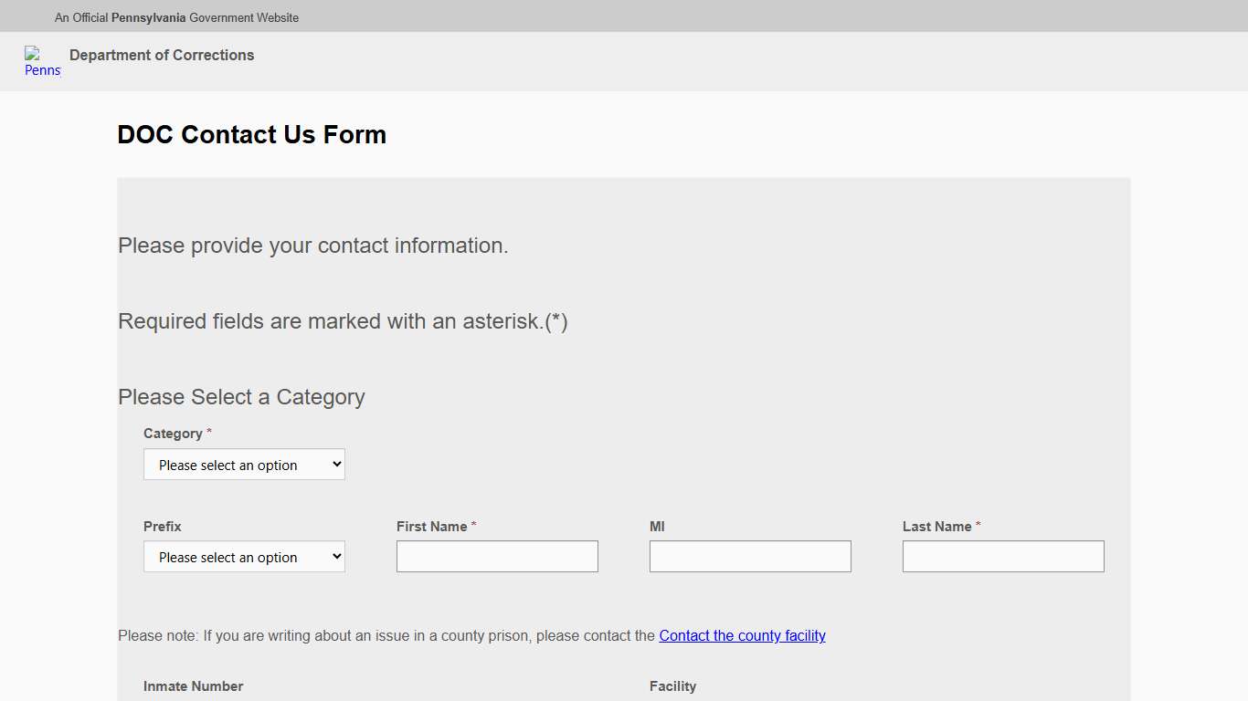 DOC Contact Us Form  · Starter Portal